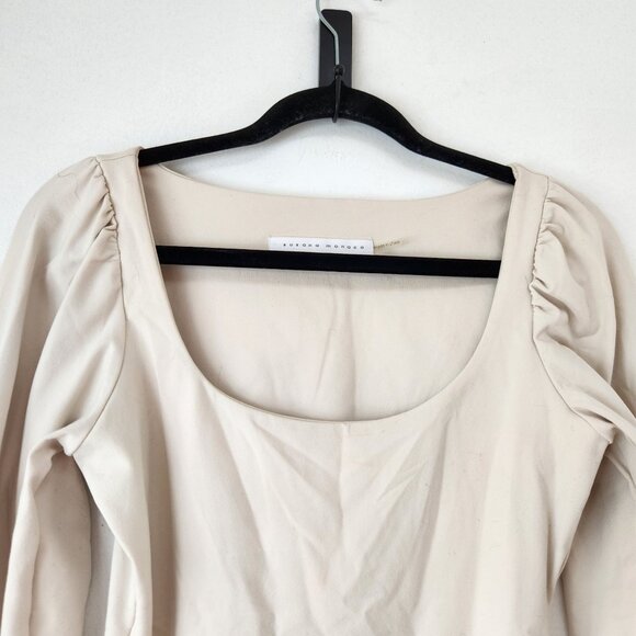 Susana Monaco Beige Blouse Square Neck Stretch Long Cuff Puff Sleeves Women's S - Picture 4 of 6